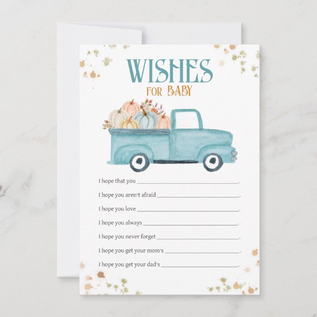Blue Pumpkin Wishes for Baby, Baby Shower Game Card (Front)