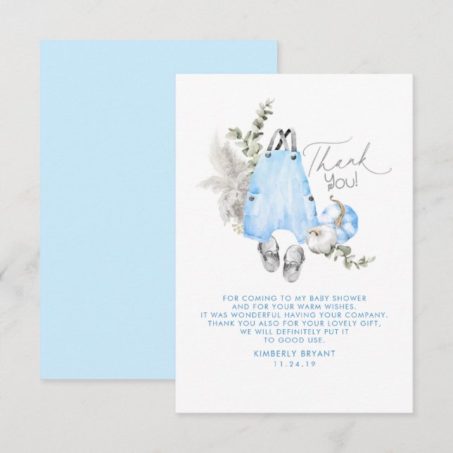 Blue Pumpkins Baby Shower Little Thank You Card (Front/Back)
