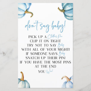 Blue Pumpkins Fall Don't Say Baby Shower Game