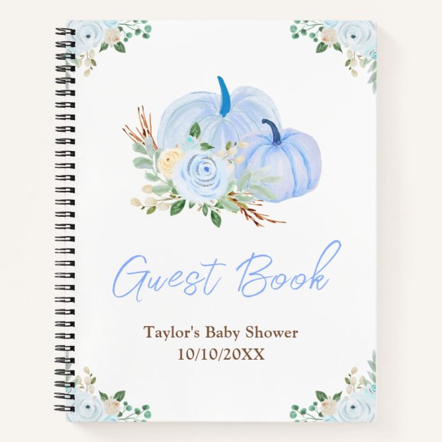 Blue Pumpkins Floral Baby Shower Guest Book (Front)