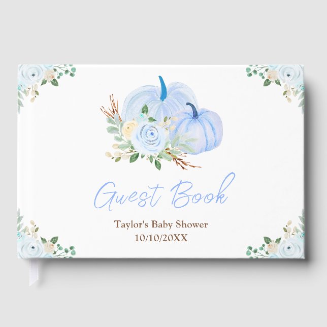 Blue Pumpkins Floral Baby Shower Guest Book (Front)