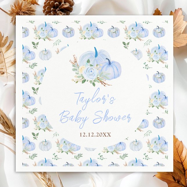 Blue Pumpkins Floral Baby Shower Napkin (Creator Uploaded)