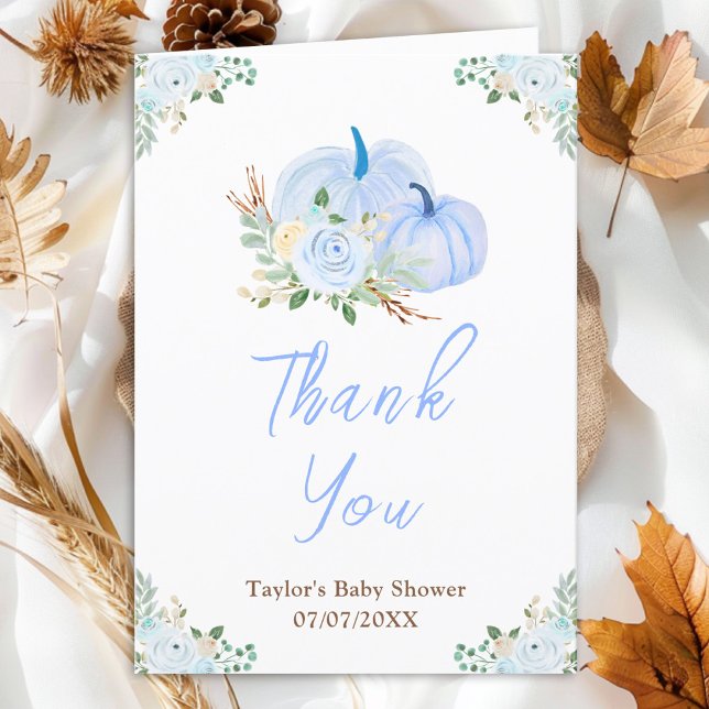 Blue Pumpkins Floral Baby Shower Thank You Card (Creator Uploaded)