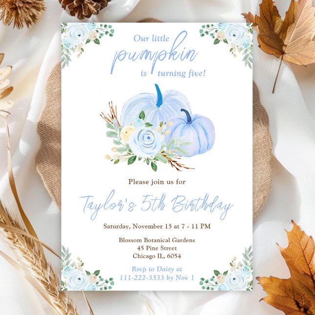 Blue Pumpkins Floral Birthday Party Invitation (Creator Uploaded)