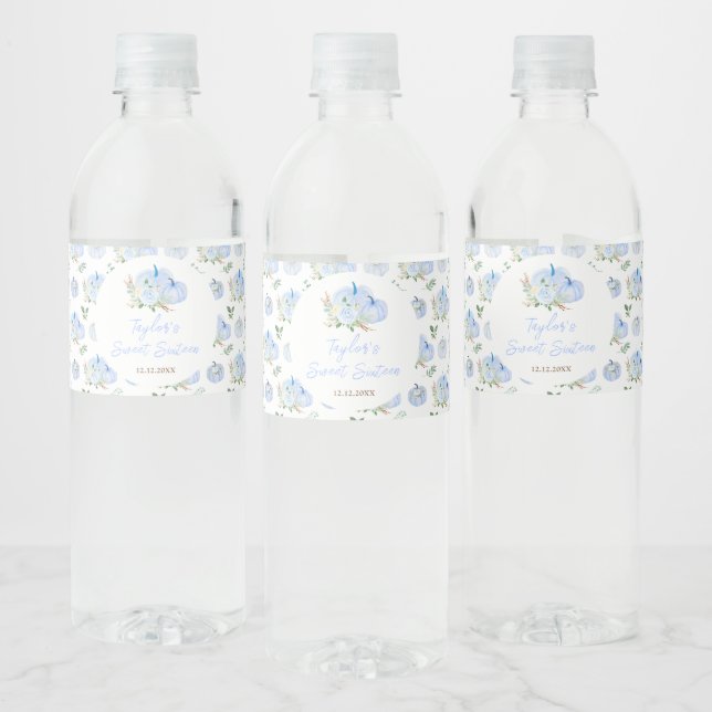Blue Pumpkins Floral Sweet Sixteen Water Bottle Label (Bottles)