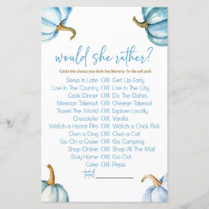 Blue Pumpkins Would She Rather Baby Shower Game