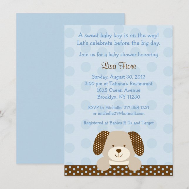 Blue Puppy Baby Shower Invitation (Front/Back)