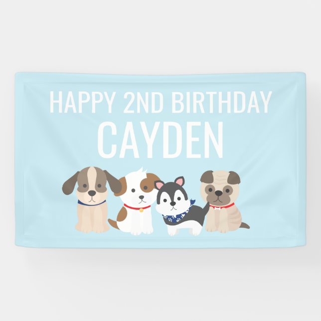blue puppy birthday party banner (Horizontal)