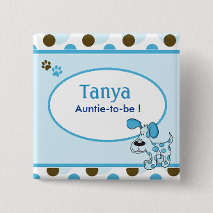 Blue Puppy Dog Baby Shower Name Tag Button