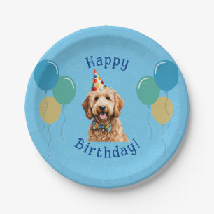 Blue Puppy Dog Birthday Paw-ty Paper Plate