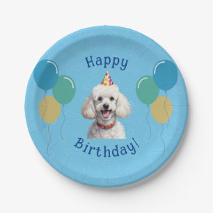 Blue Puppy Dog Birthday Paw-ty Paper Plate