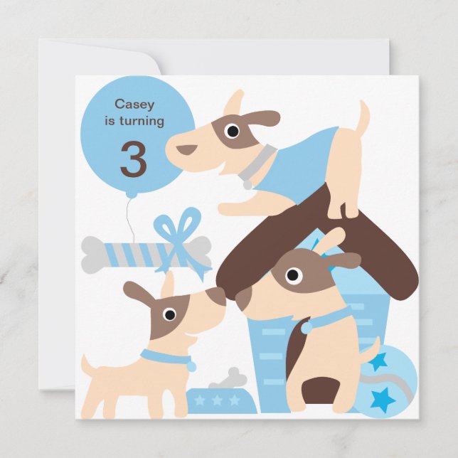 Blue Puppy Dog Custom Birthday Invitations (Front)