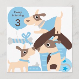 Blue Puppy Dog Custom Birthday Invitations