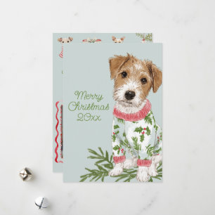 Blue Puppy in Pajamas Flat Holiday Card