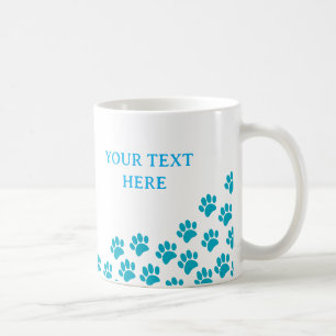 Blue Puppy Paw Prints With Custom Text Coffee Mug