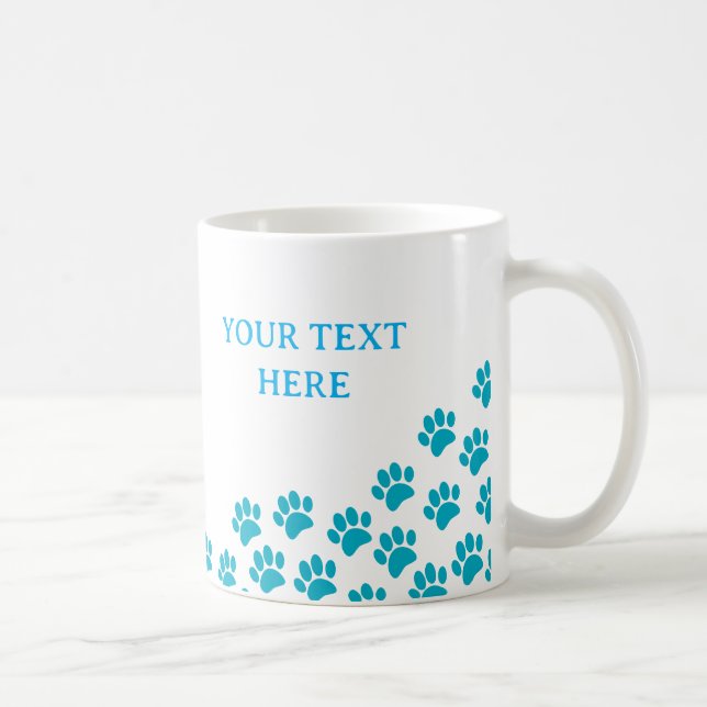 Blue Puppy Paw Prints With Custom Text Coffee Mug (Right)