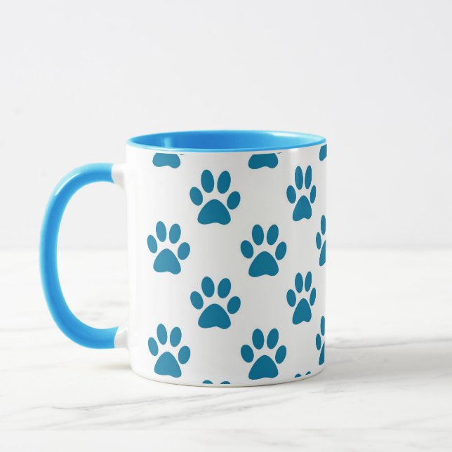 Blue puppy paws print coffee mug (Left)