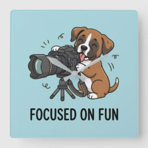 Blue Puppy Photographer Creative Hobby Decor Square Wall Clock