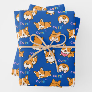 Blue Puppy Wrapping Paper Sheet
