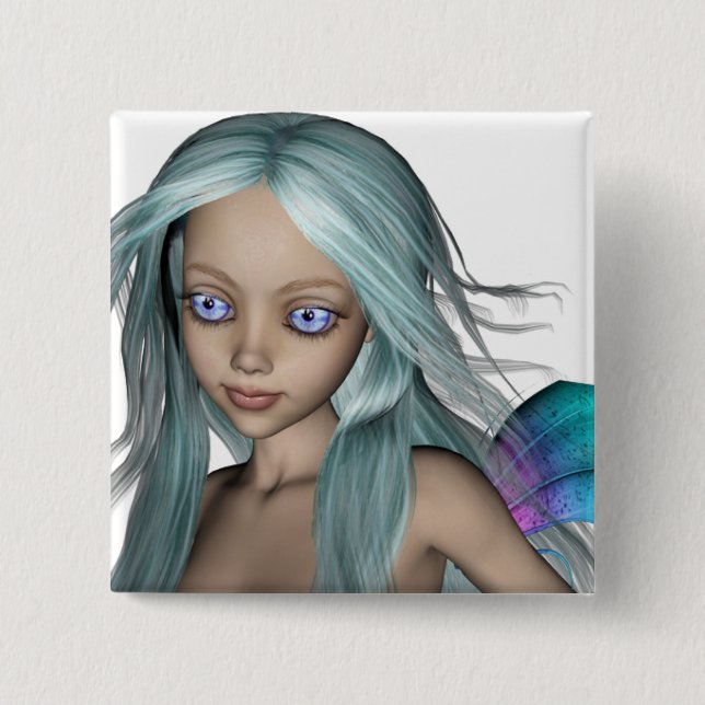 Blue & Purple 3D Mermaid 5 Close-up 15 Cm Square Badge (Front)