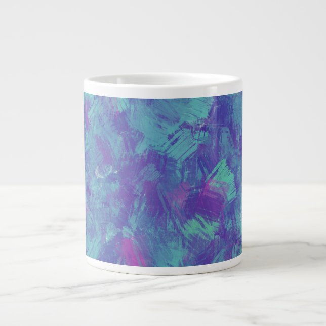 Blue purple Abstract Brush Strokes Design Large Coffee Mug (Front)