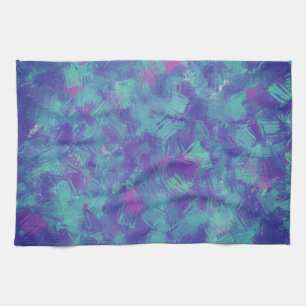 Blue purple Abstract Brush Strokes Design Tea Towel