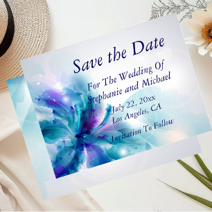 Blue & Purple Abstract Floral Save the Date-1 Announcement Postcard