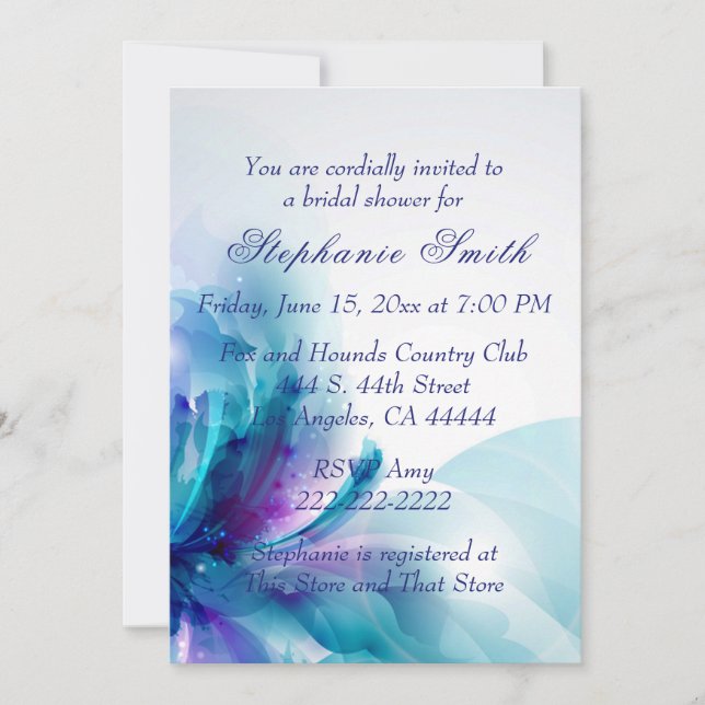Blue & Purple Abstract Flower Bridal Shower Invitation (Front)