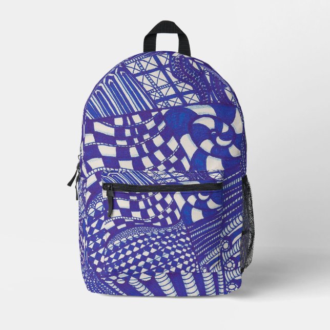 Blue Purple Abstract Line Art Doodles Backpack (Front)
