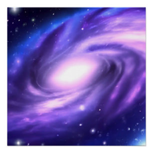Blue Purple Acrylic Paint Galaxy Glossy Poster