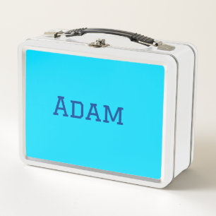 Blue purple add name text back to school message s metal lunch box
