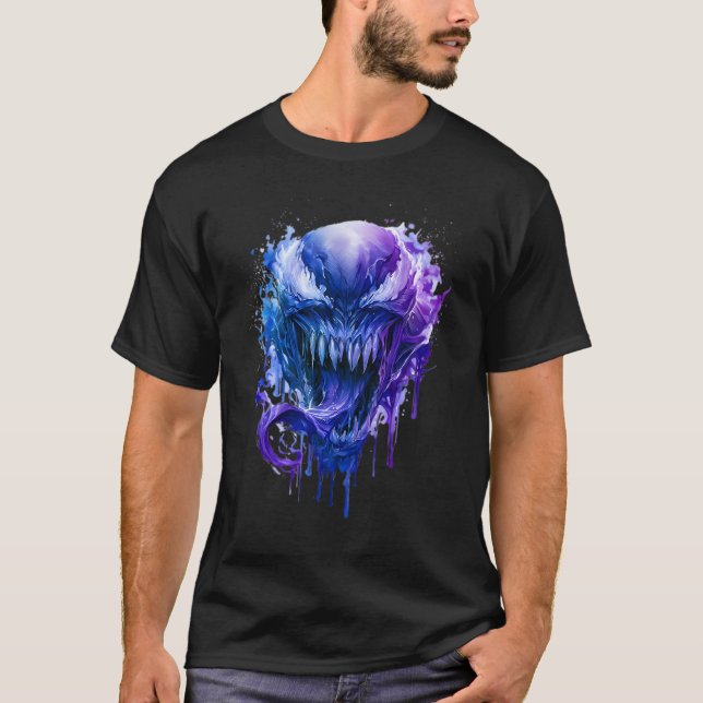 Blue Purple Alien Monster Splatter T-Shirt (Front)