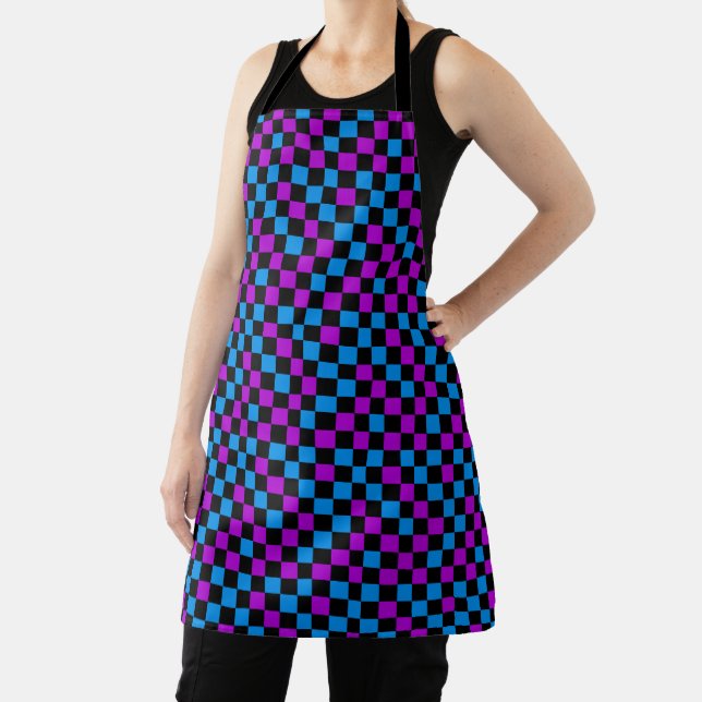 Blue Purple And Black Chequered Pattern  Apron (Insitu)