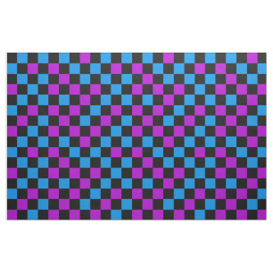 Blue Purple And Black Chequered Pattern Fabric