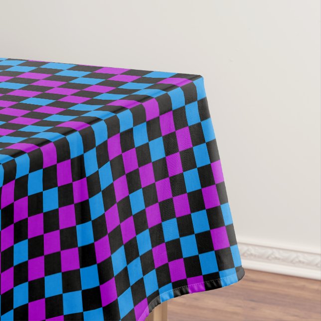 Blue Purple And Black Chequered Pattern  Tablecloth (In Situ)