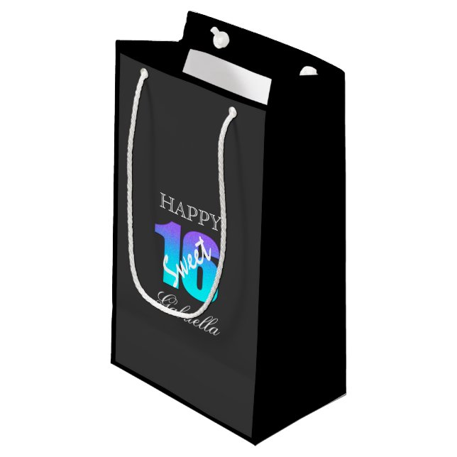 Blue Purple And Black Sweet 16 Gift Bag (Front Angled)