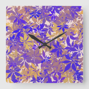  Blue Purple and Bronze Chestnut Leaves Square Wall Clock