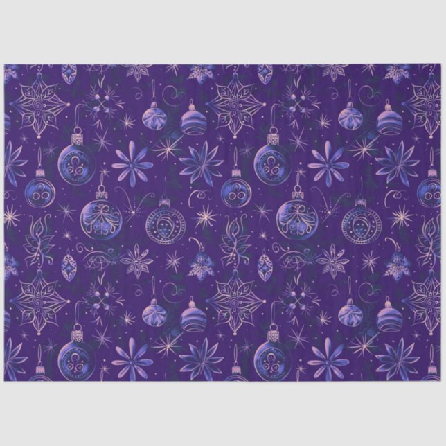 Blue Purple and Gold Christmas Ornaments Christmas Tissue Paper (Front)
