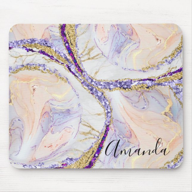 Blue , Purple And Gold Marble Abstract Monogram Mouse Mat (Front)