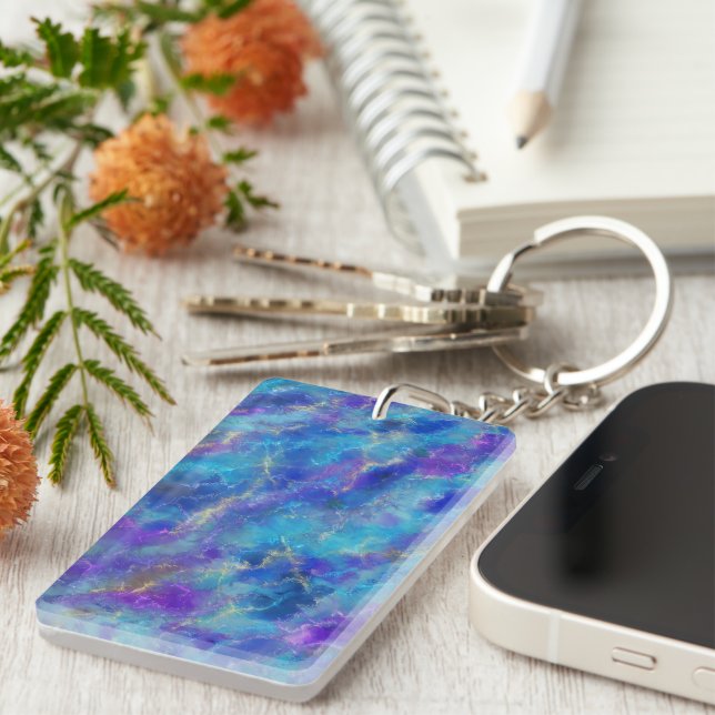 Blue, Purple, and Gold Marble Pattern Key Ring (Front Right)