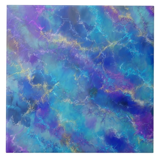 Blue, Purple And Gold Marble Pattern Tile (Front)