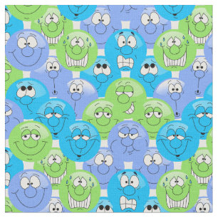 Blue, Purple and Green Emoji Pattern Fabric