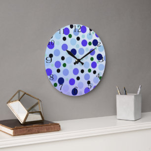 Blue Purple And Green Polka Dots, Large Clock
