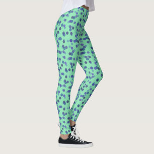 blue, purple and light teal polka dots leggings