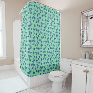 blue, purple and light teal polka dots shower curtain