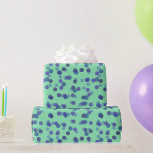blue, purple and light teal polka dots wrapping paper