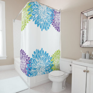 Blue, Purple and Lime Green Flower Shower Curtain