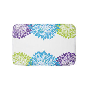 Blue, Purple and Lime Green Mums Bath Mat