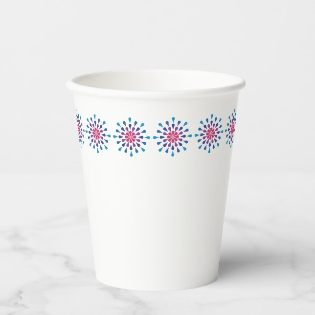 Blue, purple and pink teardrops paper cups (Front)