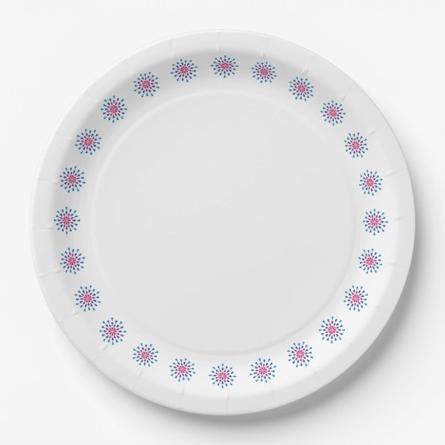 Blue, purple and pink teardrops paper plate (Front)